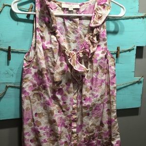 Ann Taylor loft pink patterned button down tank M